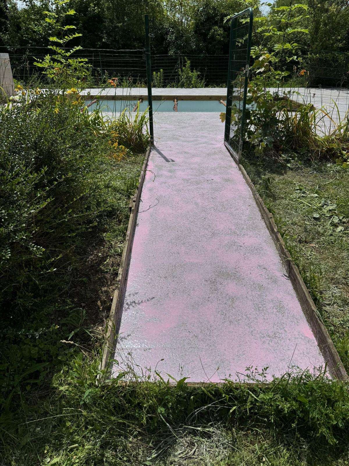 Allée béton menant à la piscine